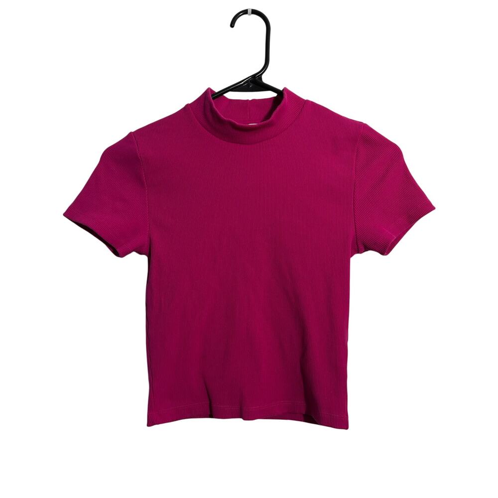 Babaton Aritzia Mock Neck Top Ribbed Cropped Pink Fuchsia Magenta Size Small
